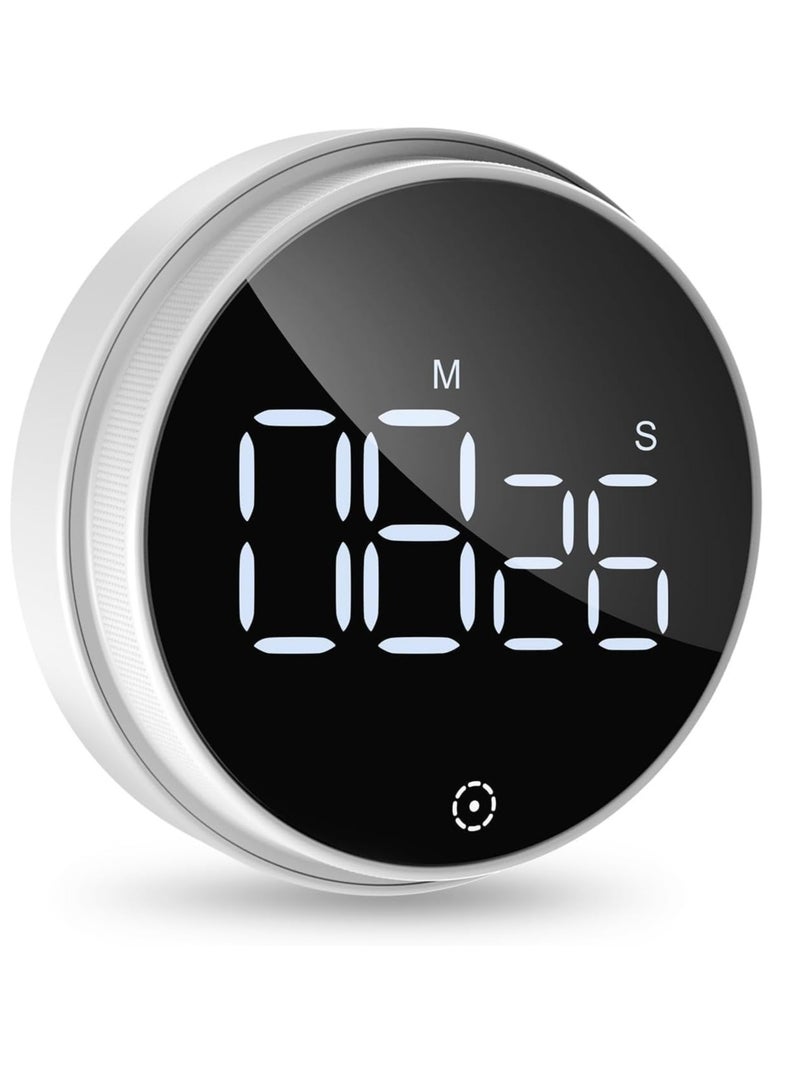 Cobest Kitchen Timer, Large LED Digital Magnetic Timer, Countdown Countup Timer with Knob Control and 3-level Volume Alarm for Kitchen Classroom Homework Fitness White 3 Inch - Image 1
