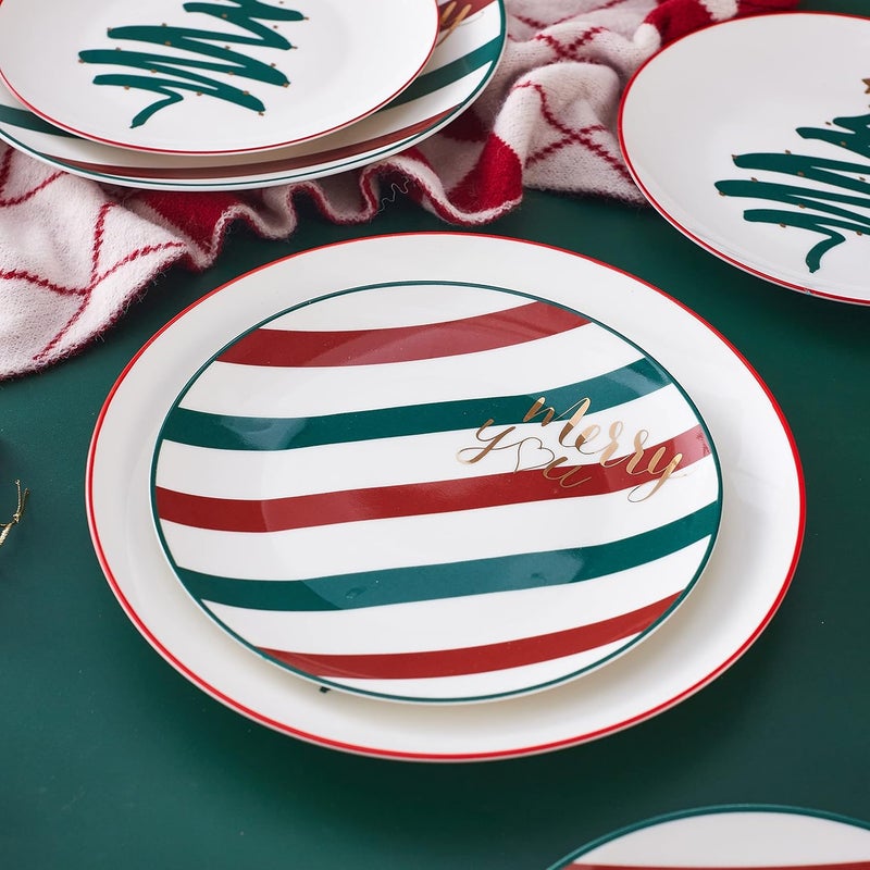Swuut Christmas Holiday Bone China Dinner Plates  Dessert Plates  Salad Plates Set of 4Dishwasher Safe Tree 10 inch - Image 2