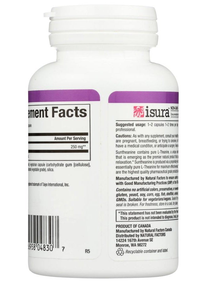 natural Factors Stress-Relax Suntheanine L-Theanine 125 mg, Non-Drowsy Stress Support for Mental Calmness and Relaxation, 60 Capsules - Image 2