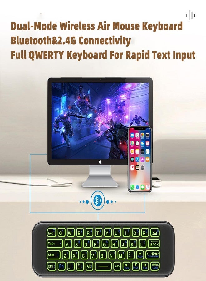 iPazzPort Mini Air Mouse Remote Keyboard with 7-Color Backlight for Android TV Box, Smart TV, HTPC, Projector; Rechargeable Dual-Mode Universal Controller for Couch Browsing - Image 2