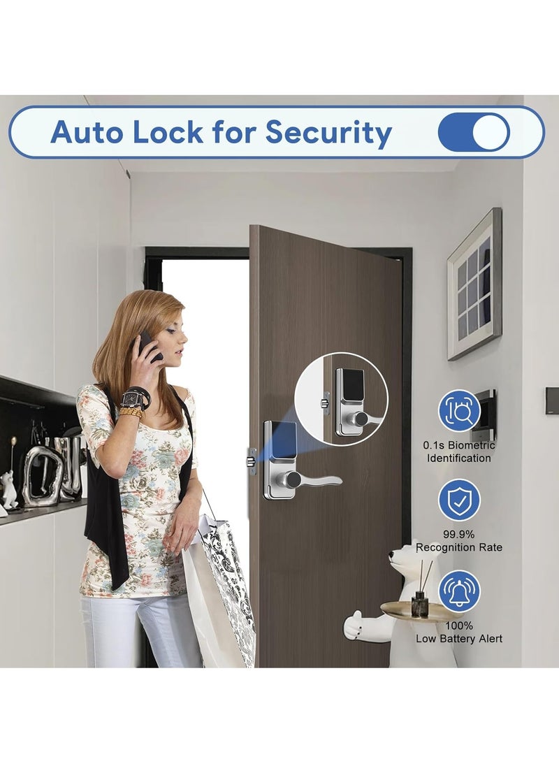 Keyless Entry Door Lock with Handle, 5-in-1 Smart Door Lock with Keypads, Digital Smart Locks for Front Door, Fingerprint Door Locks Support WiFi & APP Control, Biometric Door Lock for Home, Office