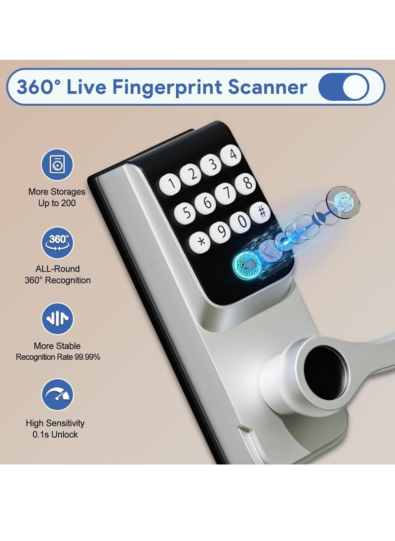 Keyless Entry Door Lock with Handle, 5-in-1 Smart Door Lock with Keypads, Digital Smart Locks for Front Door, Fingerprint Door Locks Support WiFi & APP Control, Biometric Door Lock for Home, Office