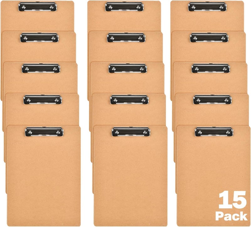HappyHapi 6 x 9 Clipboards Bulk, 15 Pack Small Clip Board, A5 Letter Size Wooden Hardboard Kids Clipboard Pack for Classroom, Party, Home, Brown - Image 1