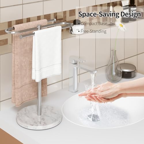 STWWO Countertop Towel Stand with Marble Base SShape Freestanding Hand Towel Holder for Bathroom Vanity Kitchen Counter RustProof Stainless Steel Brushed Nickel - Image 3