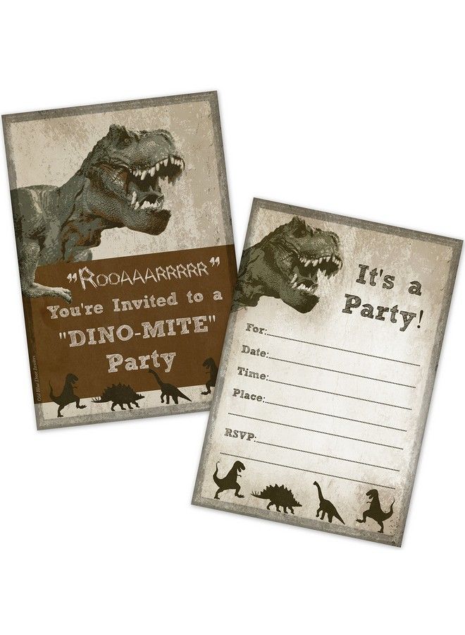Old Blue Door Invites Trex Dinosaur Kids Birthday Party Invitations (20 Count With Envelopes) Boys Birthday Invitations - Image 2