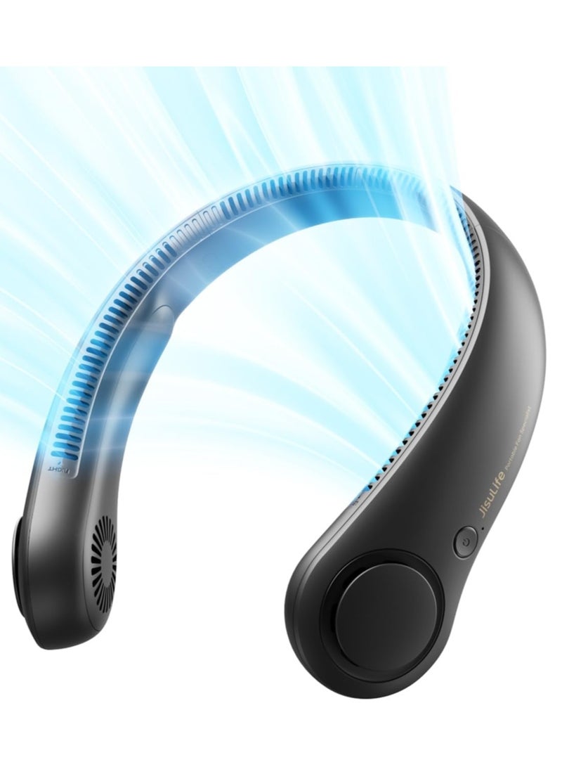 JISULIFE Portable Neck Fan, Hands-Free Bladeless, 5 Speeds, 4000 mAh Battery Operated Wearable Personal Fan, Twistable, Rechargeable, Gift for Women Men-Black - Image 1
