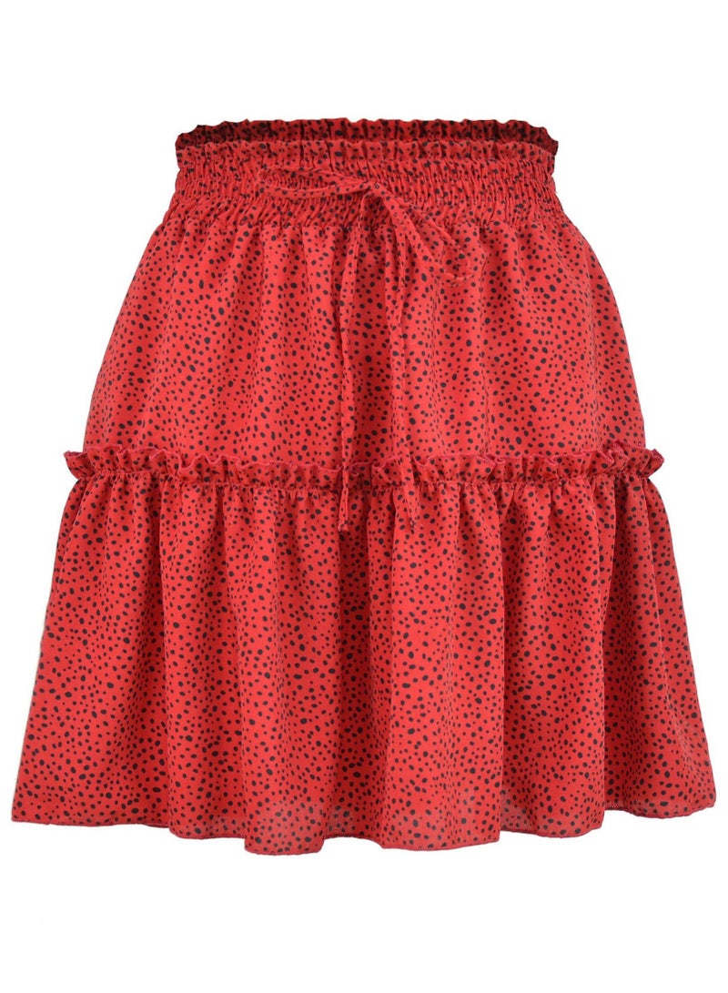 Loquat Women's Summer Cute High Waist Ruffle Skirt Polka Dot Print Swing Beach Mini Skirt Red/Black 