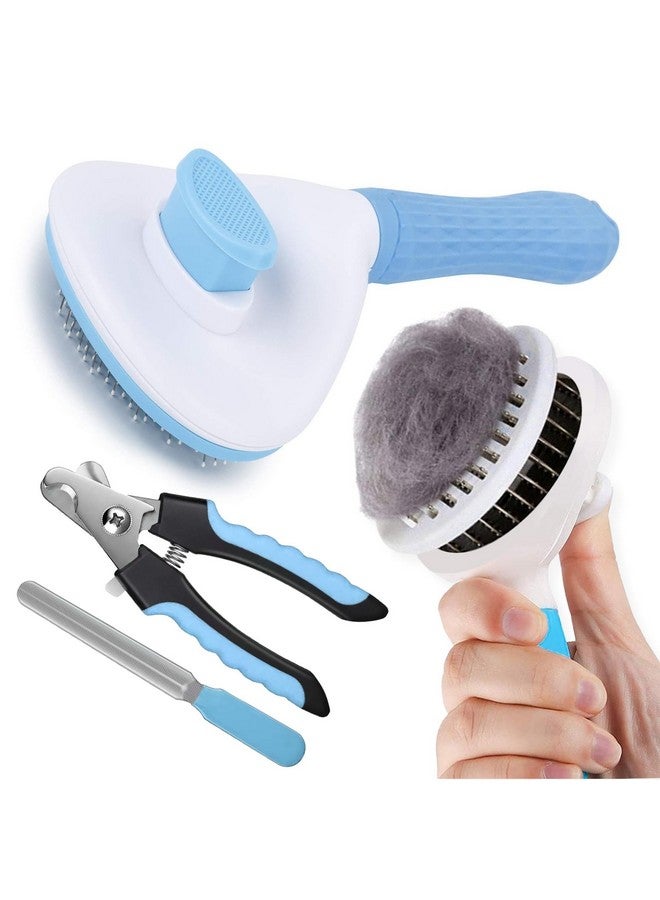 BURAQ 2 In 1 Slicker Brush & Nail Clipper With Filer Pet Grooming Kit | Removes Tools Mats Tangled Hair | Claw & Nails Clippers | Accessories For Cats & Dogs (Nail Clipper + Oval Slicker) - Image 1