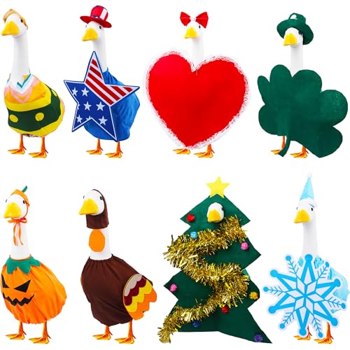 CAMDUCK 8 Set Holiday Porch Goose Outfits Clothes for 23 Inch Lawn Goose, All Season Decorative Goose Costume, Outdoor Porch Yard Garden Patio Geese Clothes Decoration - Image 1