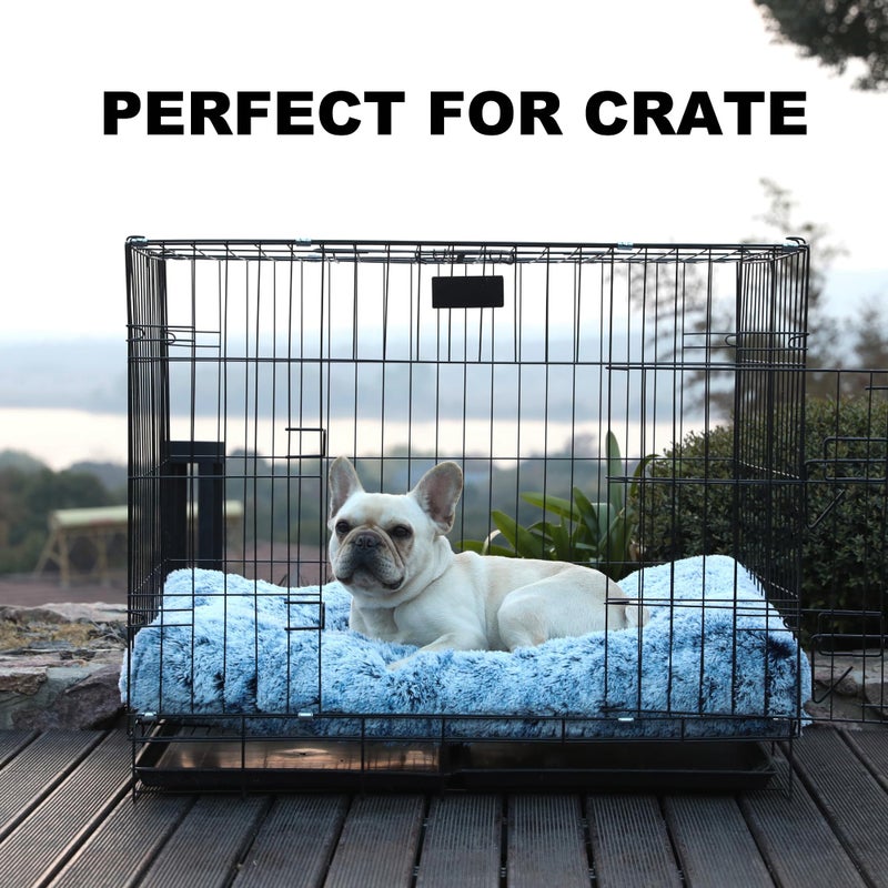 Bedfolks Plush Dog Crate Bed, Washable Cover, Faux Fur, Large, 35"x23", Dark Blue - Image 3