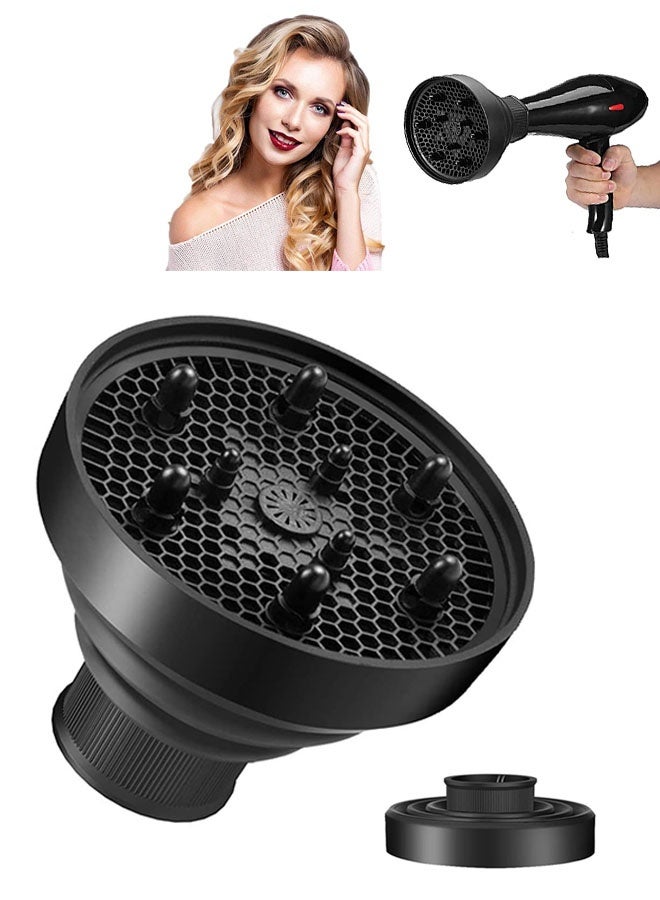 Universal Collapsible Hair Dryer Diffuser, Foldable Hair Salon Accessory  for Curly or Wavy Hair, Curly Hair Drying Tool for Travel, Easy Storage and Fit Most of Hair Dryer, Black - Image 1
