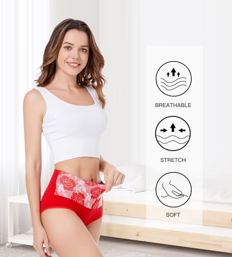 HAVVIS Women's Briefs Underwear Cotton High Waist Tummy Control Panties Rose Jacquard Ladies Panty Multipack (Brief 04-5 Pack - Red, Large) - Image 4