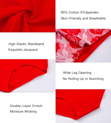 HAVVIS Women's Briefs Underwear Cotton High Waist Tummy Control Panties Rose Jacquard Ladies Panty Multipack (Brief 04-5 Pack - Red, Large) - Image 5
