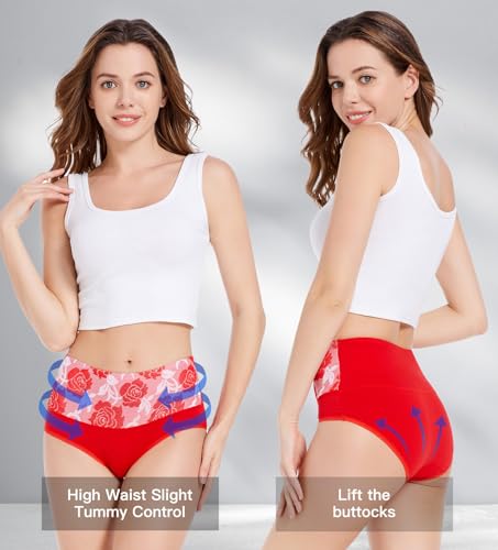 HAVVIS Women's Briefs Underwear Cotton High Waist Tummy Control Panties Rose Jacquard Ladies Panty Multipack (Brief 04-5 Pack - Red, Large) - Image 3