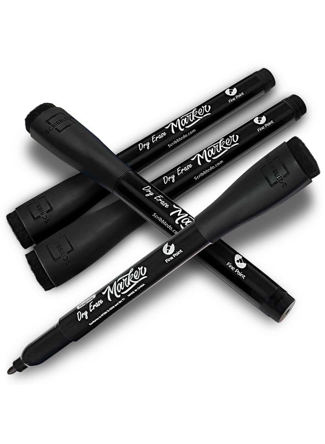 Scribbledo Magnetic Dry Erase Markers Fine Tip Black Color Low Odor Whiteboard Markers With Eraser Cap Thin Skinny White Board Markers For Adults Students Teachers Kids Art Home & School (4 Pack) - Image 5