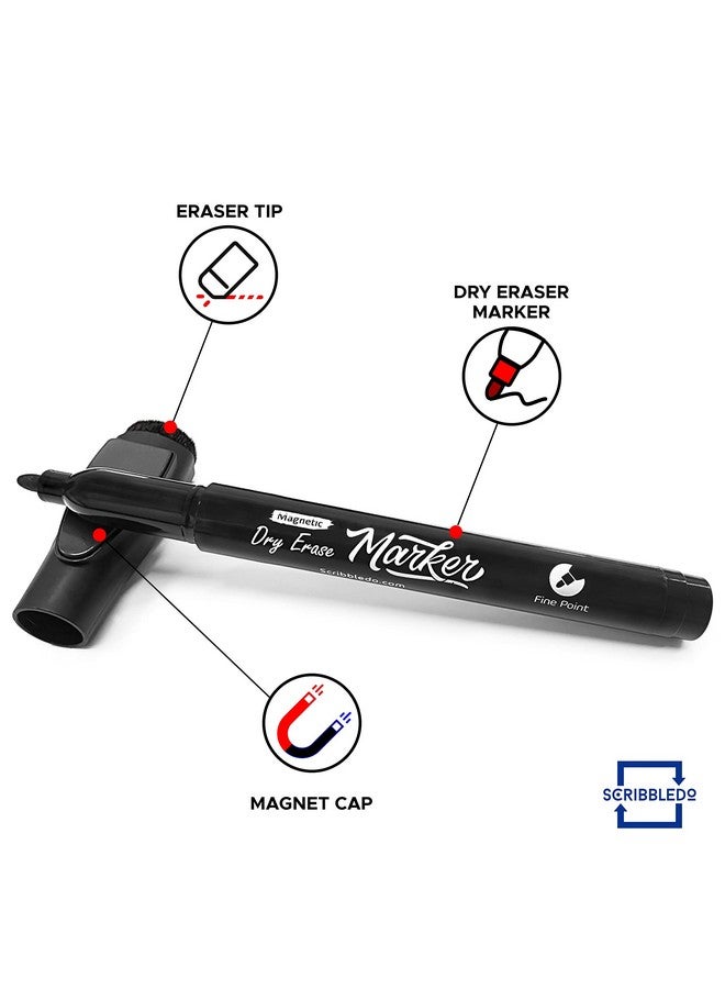 Scribbledo Magnetic Dry Erase Markers Fine Tip Black Color Low Odor Whiteboard Markers With Eraser Cap Thin Skinny White Board Markers For Adults Students Teachers Kids Art Home & School (4 Pack) - Image 2