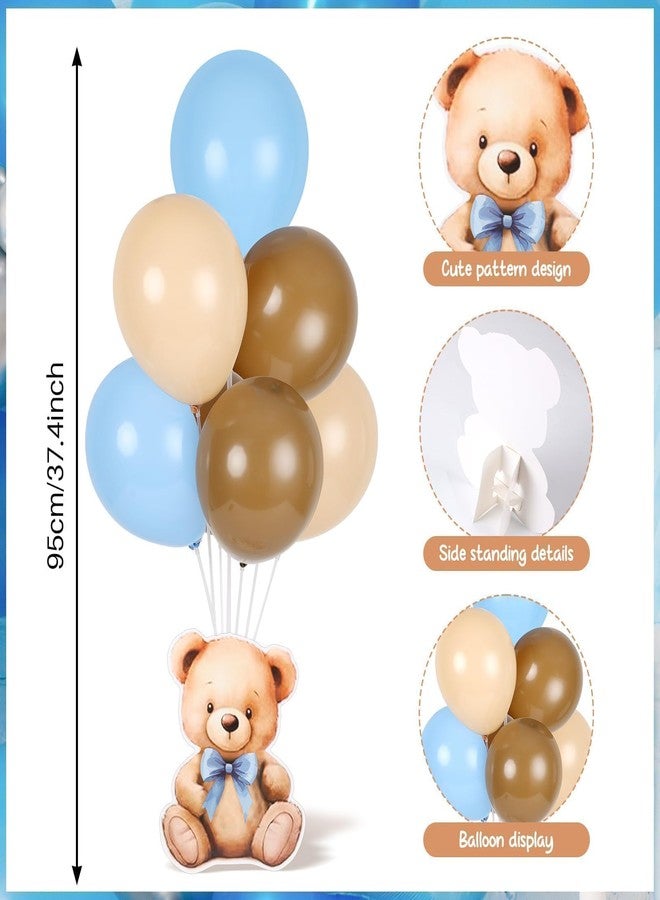 YLOLUL 12 Sets Bear Baby Shower Tables Centerpieces with Balloon Boy Baby Shower Decorations for Bear Theme Gender Reveal Birthday Party Table Decorations Supplies (Blue Bear) - Image 4