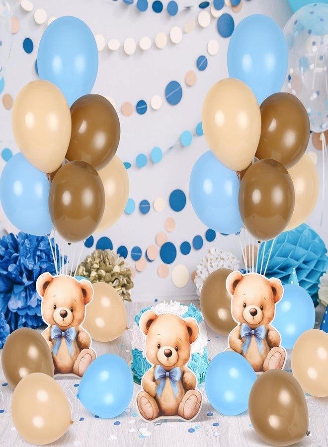 YLOLUL 12 Sets Bear Baby Shower Tables Centerpieces with Balloon Boy Baby Shower Decorations for Bear Theme Gender Reveal Birthday Party Table Decorations Supplies (Blue Bear) - Image 2
