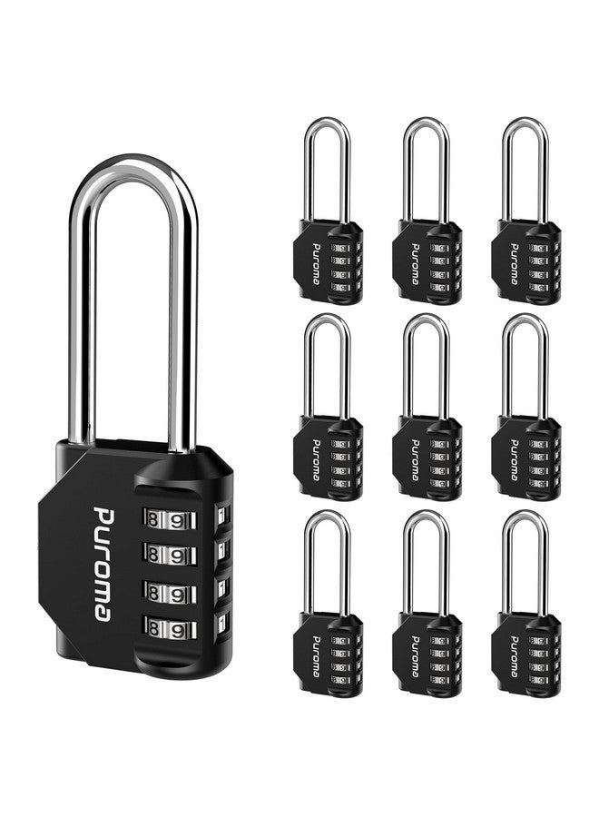 بوروما مجموعة من 10 أقفال من Puroma بطول 2.6 بوصة، قفل مركب مكون من 4 أرقام، قفل خارجي مقاوم للماء للمدرسة، خزانة صالة الألعاب الرياضية، خزانة رياضية، سياج، بوابة، صندوق أدوات، حافظة، تخزين بمشبك (أسود) - Image 1