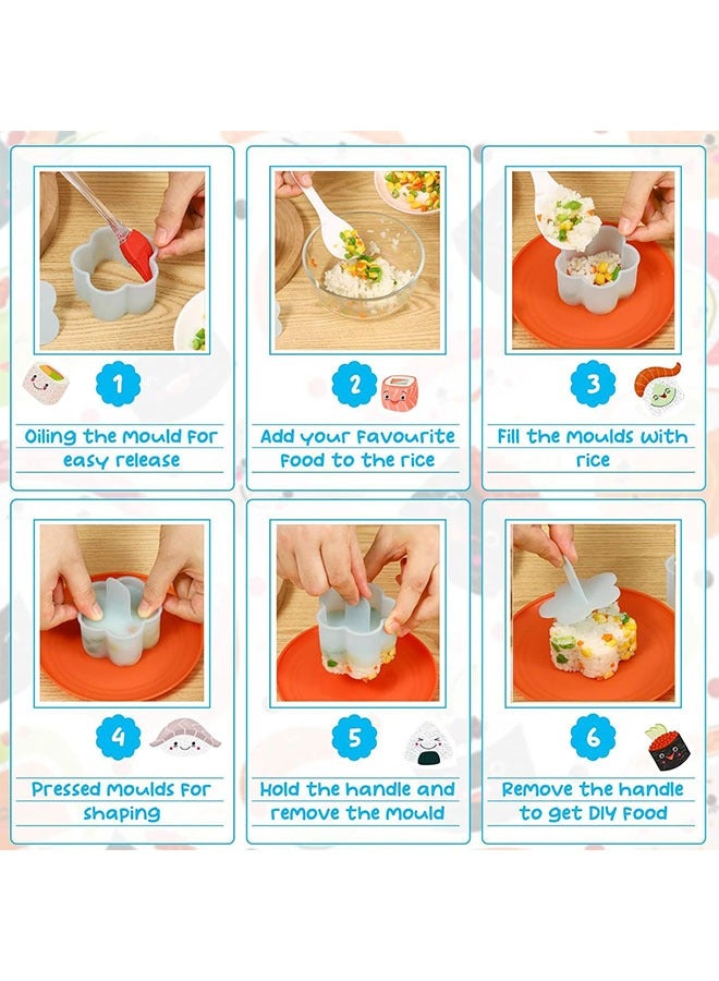 meayul 8 Pcs Onigiri Maker Mold, Sushi Onigiri Musubi Maker Mold Kit, Easy to Clean, Not Easy to Break, Rice Ball Mold Shake Sushi Makers Mold with Small Rice Paddle, Brush for Kitchen - Image 4