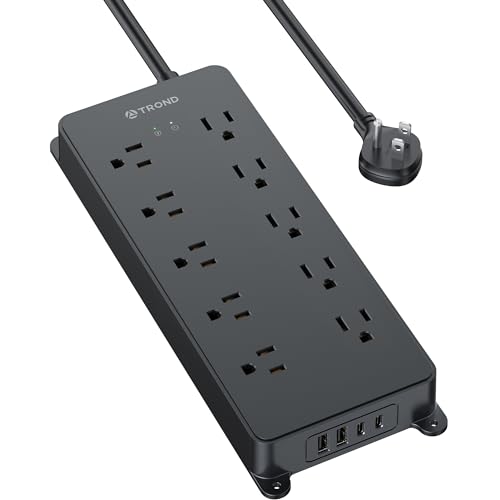 TROND Power Strip Surge Protector, 4000J, ETL Listed, 10 Widely Spaced Outlets with 2 USB A and 2 USB C, Flat Plug 5ft Extension Cord, Wall Mountable, 14AWG Heavy Duty, for Home Office Garage, Black - Image 1