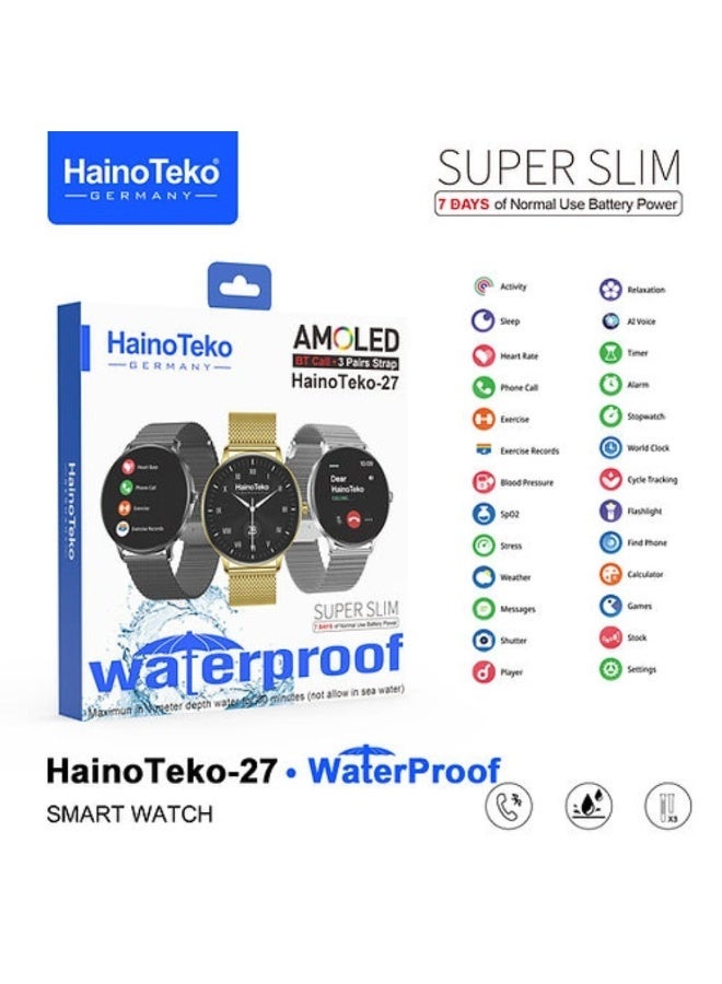 Haino Teko-27 Smartwatch Waterproof Super Slim AMOLED Display with 3 Pairs of Straps and Wireless Charging - Image 3