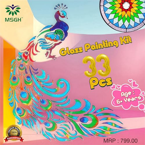 MSGH Complete Glass Painting Kit, Art & Craft Kit, Make Your Own Framed Glass Painiting Ages 6 Years and Above, Multicolour (33pcs Glass Painting Kit) - Image 1