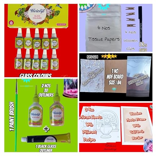 MSGH Complete Glass Painting Kit, Art & Craft Kit, Make Your Own Framed Glass Painiting Ages 6 Years and Above, Multicolour (33pcs Glass Painting Kit) - Image 3