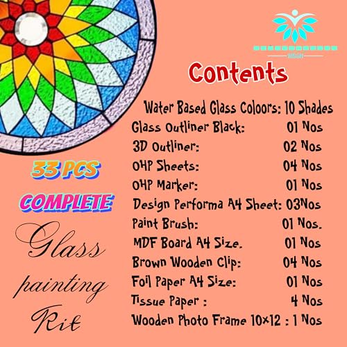 MSGH Complete Glass Painting Kit, Art & Craft Kit, Make Your Own Framed Glass Painiting Ages 6 Years and Above, Multicolour (33pcs Glass Painting Kit) - Image 4