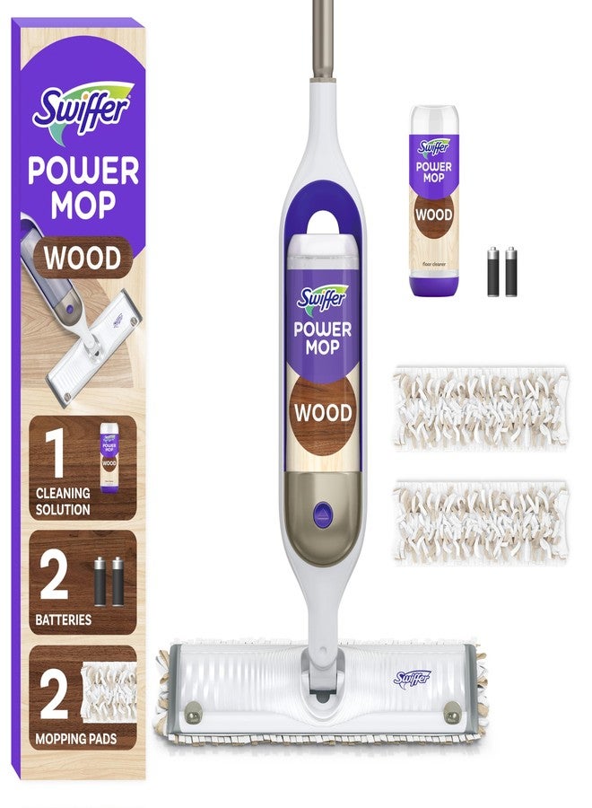 Swiffer Power Mop Wood, Hardwood Floor Cleaner for Mopping Home, Bathroom, Kitchen, All Purpose Multi-Surface Cleaning Set includes PowerMop Wood, 2 Pads, 1 QuickDry Lemon Solution, & 2 Batteries - Image 1