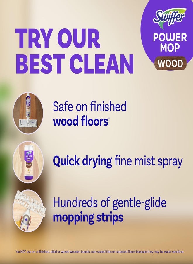 Swiffer Power Mop Wood, Hardwood Floor Cleaner for Mopping Home, Bathroom, Kitchen, All Purpose Multi-Surface Cleaning Set includes PowerMop Wood, 2 Pads, 1 QuickDry Lemon Solution, & 2 Batteries - Image 2