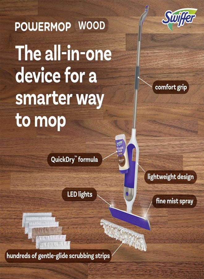 Swiffer Power Mop Wood, Hardwood Floor Cleaner for Mopping Home, Bathroom, Kitchen, All Purpose Multi-Surface Cleaning Set includes PowerMop Wood, 2 Pads, 1 QuickDry Lemon Solution, & 2 Batteries - Image 3