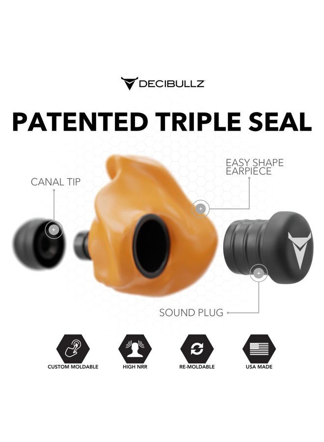 Decibullz Custom Molded Earplugs, 31dB Highest NRR, Comfortable Hearing Protection for Shooting, Travel, Swimming, Work and Concerts (Orange) - Image 3