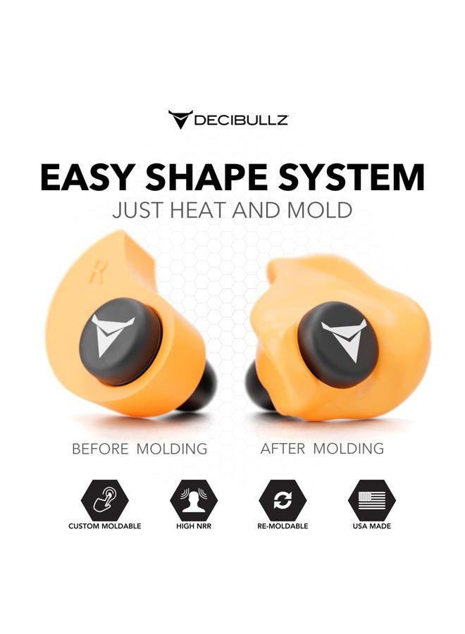 Decibullz Custom Molded Earplugs, 31dB Highest NRR, Comfortable Hearing Protection for Shooting, Travel, Swimming, Work and Concerts (Orange) - Image 2