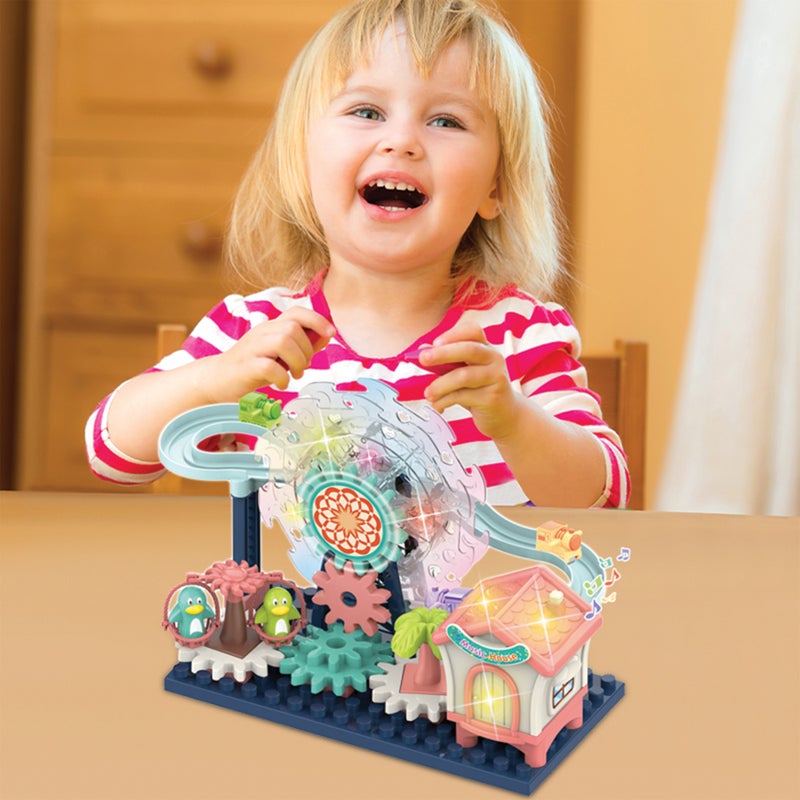 أوجي موجي تويز عجلة ملاهٍ مع إضاءة وصوت، طقم بناء للأطفال بموضوع مدينة ملاهٍ ممتعة، عجلة تفاعلية مزودة بأضواء وتأثيرات صوتية تعمل بالبطاريات، مثالية للأطفال من عمر 3 سنوات فما فوق، هدية للأطفال. - Image 5