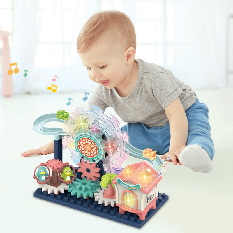 أوجي موجي تويز عجلة ملاهٍ مع إضاءة وصوت، طقم بناء للأطفال بموضوع مدينة ملاهٍ ممتعة، عجلة تفاعلية مزودة بأضواء وتأثيرات صوتية تعمل بالبطاريات، مثالية للأطفال من عمر 3 سنوات فما فوق، هدية للأطفال. - Image 4