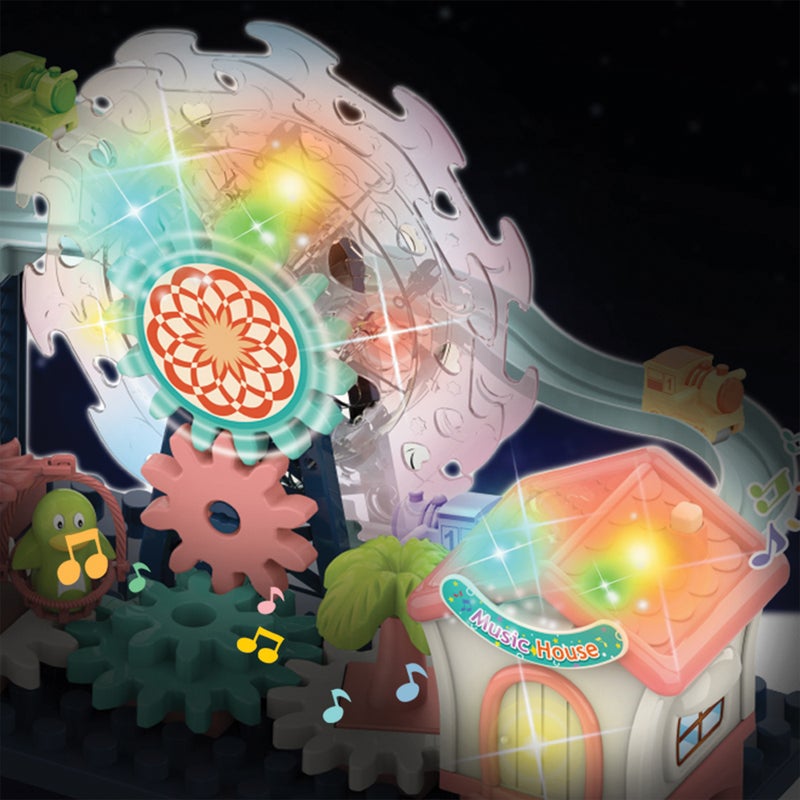 أوجي موجي تويز عجلة ملاهٍ مع إضاءة وصوت، طقم بناء للأطفال بموضوع مدينة ملاهٍ ممتعة، عجلة تفاعلية مزودة بأضواء وتأثيرات صوتية تعمل بالبطاريات، مثالية للأطفال من عمر 3 سنوات فما فوق، هدية للأطفال. - Image 3