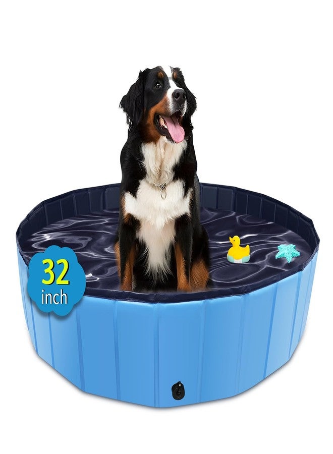 CACSPS Foldable Dog Pool, 32" x 8" Kiddie Pool with Hard Plastic, Non-Slip Dog Bath Tub for Outdoor Backyard, Collapsible Dog Swimming Pool for Kids Dogs Pets (Blue) - Image 1