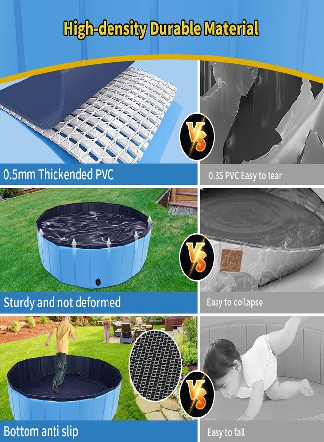 CACSPS Foldable Dog Pool, 32" x 8" Kiddie Pool with Hard Plastic, Non-Slip Dog Bath Tub for Outdoor Backyard, Collapsible Dog Swimming Pool for Kids Dogs Pets (Blue) - Image 2