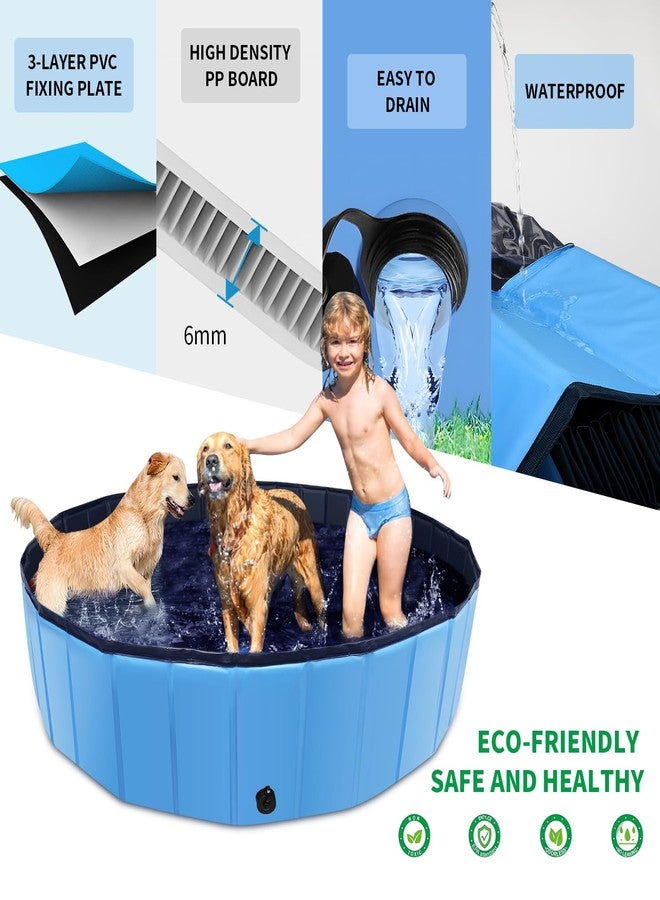 CACSPS Foldable Dog Pool, 32" x 8" Kiddie Pool with Hard Plastic, Non-Slip Dog Bath Tub for Outdoor Backyard, Collapsible Dog Swimming Pool for Kids Dogs Pets (Blue) - Image 3