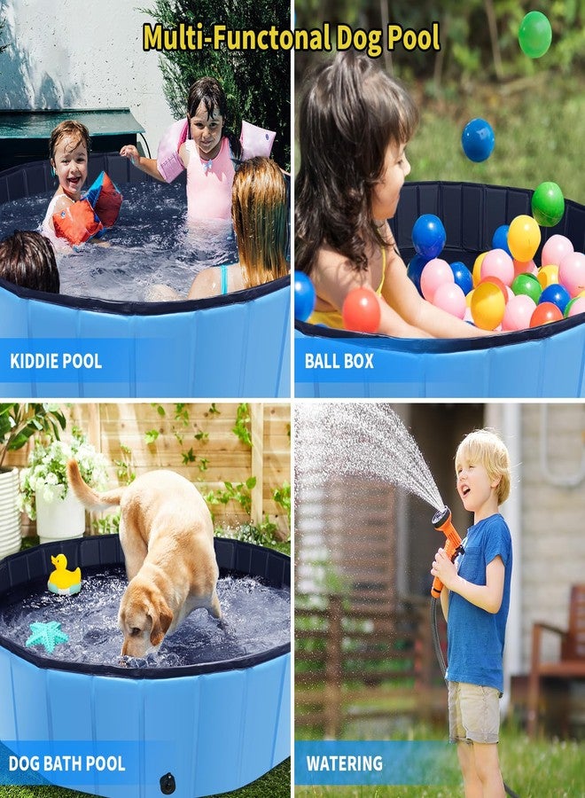 CACSPS Foldable Dog Pool, 32" x 8" Kiddie Pool with Hard Plastic, Non-Slip Dog Bath Tub for Outdoor Backyard, Collapsible Dog Swimming Pool for Kids Dogs Pets (Blue) - Image 4
