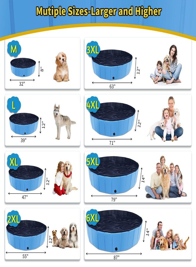 CACSPS Foldable Dog Pool, 32" x 8" Kiddie Pool with Hard Plastic, Non-Slip Dog Bath Tub for Outdoor Backyard, Collapsible Dog Swimming Pool for Kids Dogs Pets (Blue) - Image 5