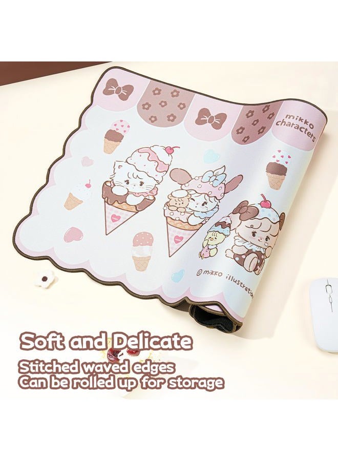 GEEKSHARE Mouse Pad with Stitched Edge, Non-Slip Rubber Base Large Gaming Mouse Pad, Cute Cartoon Waved Edge Desk Mat for Gaming Home Office Work - Mikko Ice Cream - Image 4