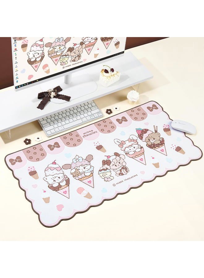 GEEKSHARE Mouse Pad with Stitched Edge, Non-Slip Rubber Base Large Gaming Mouse Pad, Cute Cartoon Waved Edge Desk Mat for Gaming Home Office Work - Mikko Ice Cream - Image 5