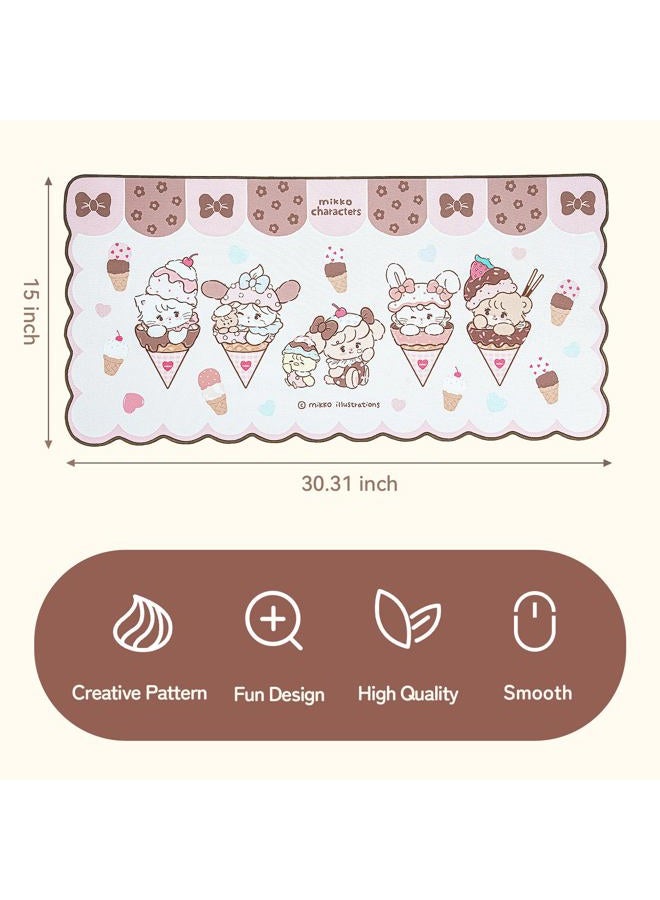 GEEKSHARE Mouse Pad with Stitched Edge, Non-Slip Rubber Base Large Gaming Mouse Pad, Cute Cartoon Waved Edge Desk Mat for Gaming Home Office Work - Mikko Ice Cream - Image 2