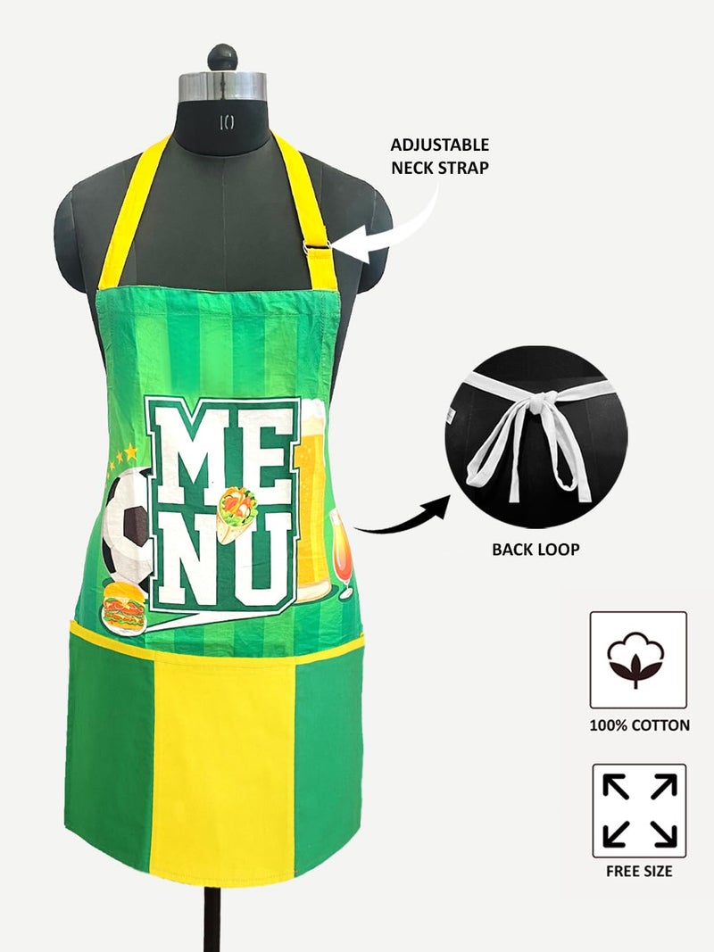 Swayam Cotton Multipurpose Stylish 1 Pc Apron with 3 Pockets | Perfect for Home Kitchen, Hotel, Cafe, Restaurants, and Catering Cooking -Lime Yellow - Image 3