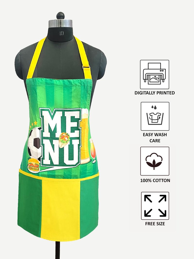 Swayam Cotton Multipurpose Stylish 1 Pc Apron with 3 Pockets | Perfect for Home Kitchen, Hotel, Cafe, Restaurants, and Catering Cooking -Lime Yellow - Image 2