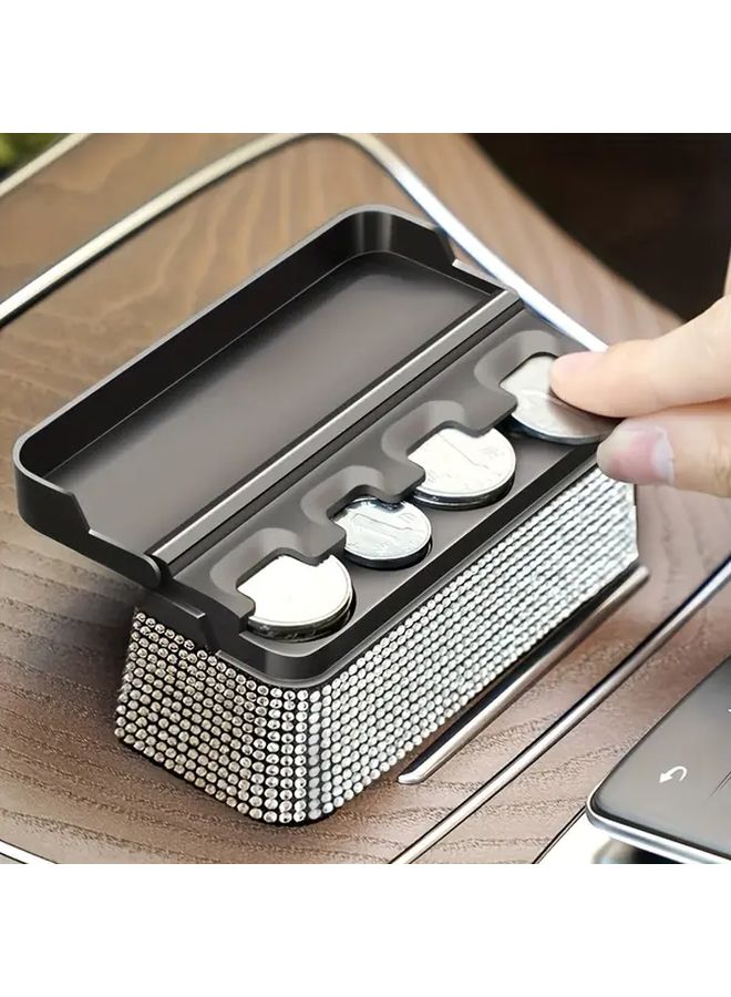 Car Coin Organizer Silvery Precious Stone PVC Dashboard Storage Box With Multiple Compartments - Image 1
