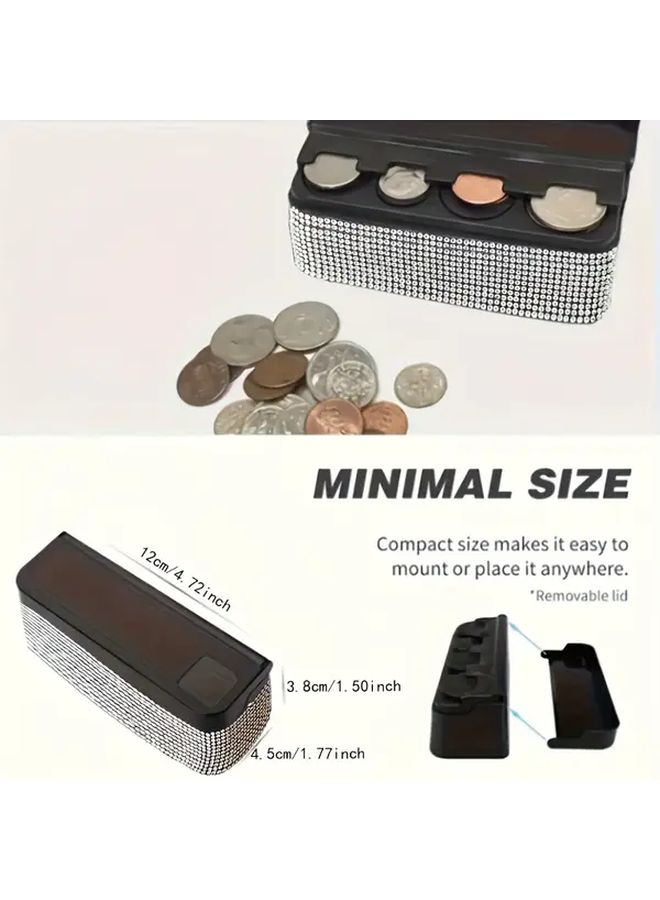 Car Coin Organizer Silvery Precious Stone PVC Dashboard Storage Box With Multiple Compartments - Image 2