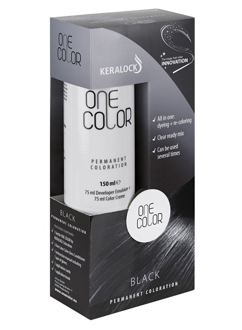 Keralock Permanent Hair Color, Black - 150ml, No Premix Needed, Reusable for Up to 4 Months - All-in-One Dye with Conditioner & Brush - Image 1